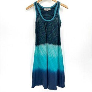 Double D Ranch Blue Ombre Plaid Cotton Embellished Tank A Line Small Dress